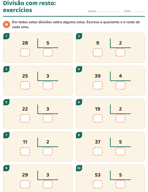 Divisão com resto: exercícios