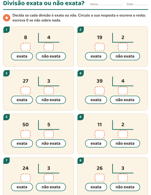 Pré-visualização da ficha de Divisão com resto para 3º ano do ensino fundamental