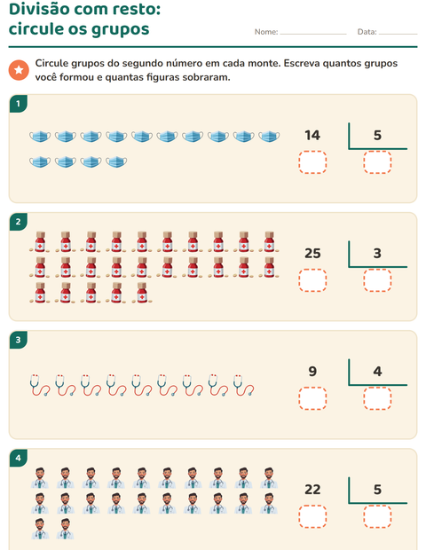 Pré-visualização da ficha de Divisão com resto com Hospital para 3º ano do ensino fundamental