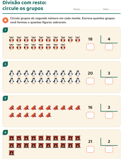 Pré-visualização da ficha de Divisão com resto com Inverno para 3º ano do ensino fundamental