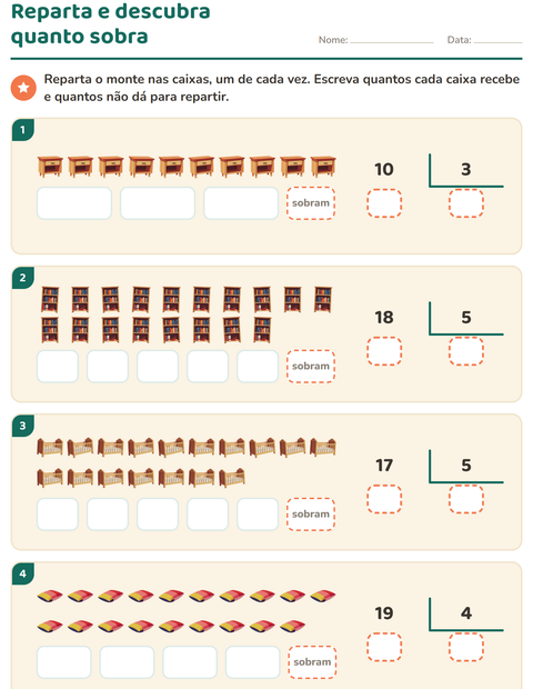 Pré-visualização da ficha de Divisão com resto com Móveis para 3º ano do ensino fundamental