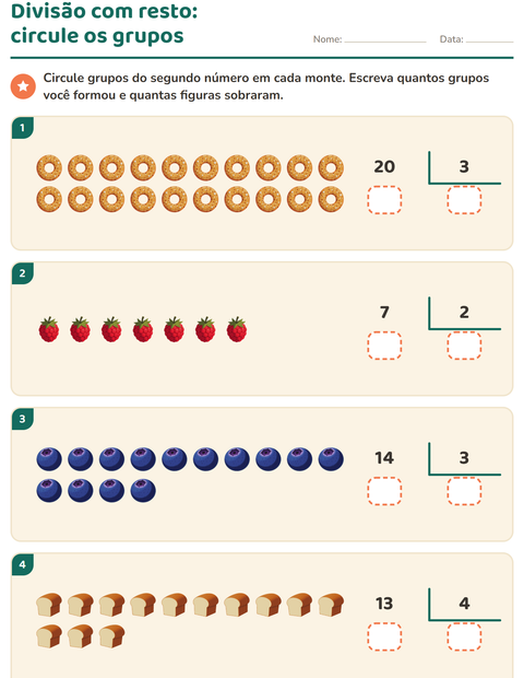 Pré-visualização da ficha de Divisão com resto com No supermercado para 3º ano do ensino fundamental