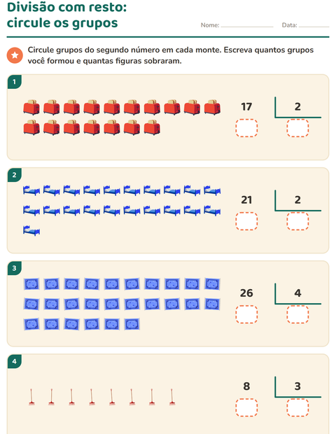 Pré-visualização da ficha de Divisão com resto com Pela casa para 3º ano do ensino fundamental
