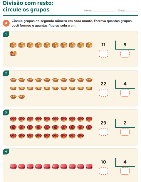 Pré-visualização da ficha de Divisão com resto com Sobremesas e doces para 3º ano do ensino fundamental