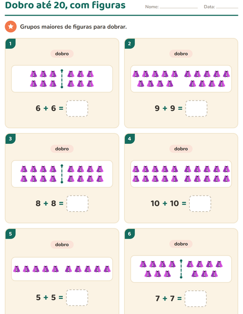 Pré-visualização da ficha de Dobro e metade com Acessórios para 1º ano do ensino fundamental