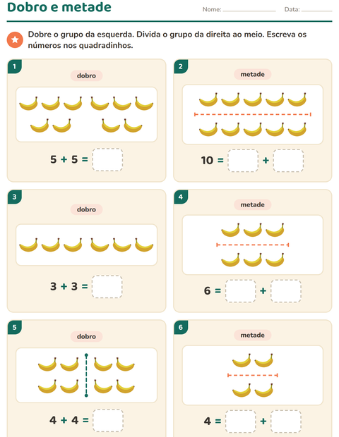 Pré-visualização da ficha de Dobro e metade com Café da manhã para 1º ano do ensino fundamental