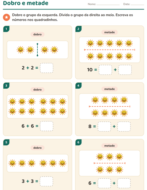 Pré-visualização da ficha de Dobro e metade com Clima para 1º ano do ensino fundamental