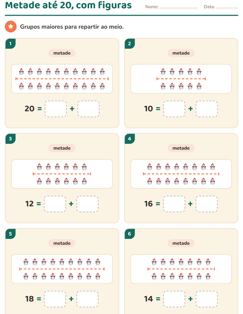 Pré-visualização da ficha de Dobro e metade com Clima para 1º ano do ensino fundamental