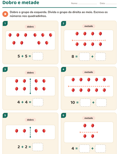 Pré-visualização da ficha de Dobro e metade com Coisas que voam para 1º ano do ensino fundamental