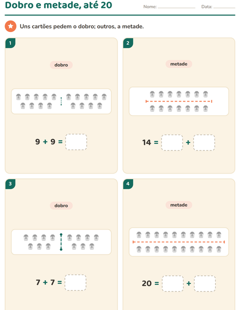 Pré-visualização da ficha de Dobro e metade com Comida PB 3 para 1º ano do ensino fundamental