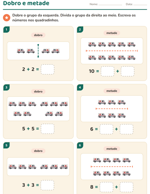 Pré-visualização da ficha de Dobro e metade com Correios para 1º ano do ensino fundamental