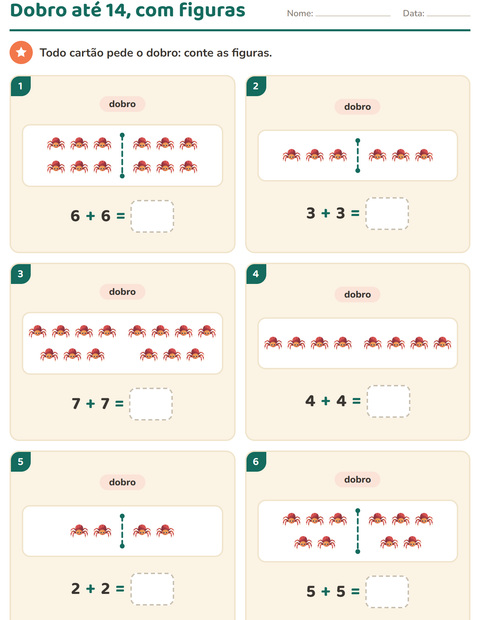 Pré-visualização da ficha de Dobro e metade com Criaturas da floresta para 1º ano do ensino fundamental