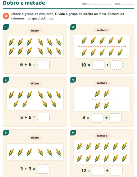 Pré-visualização da ficha de Dobro e metade com Dia de Ação de Graças para 1º ano do ensino fundamental