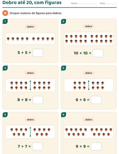 Pré-visualização da ficha de Dobro e metade com Dia de Ação de Graças para 1º ano do ensino fundamental