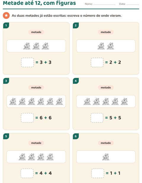 Pré-visualização da ficha de Dobro e metade com Casa e Natureza PB para 1º ano do ensino fundamental