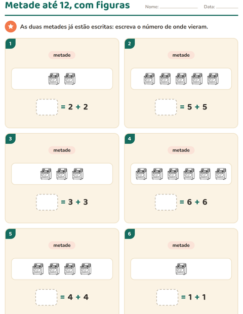 Pré-visualização da ficha de Dobro e metade com Casa PB para 1º ano do ensino fundamental