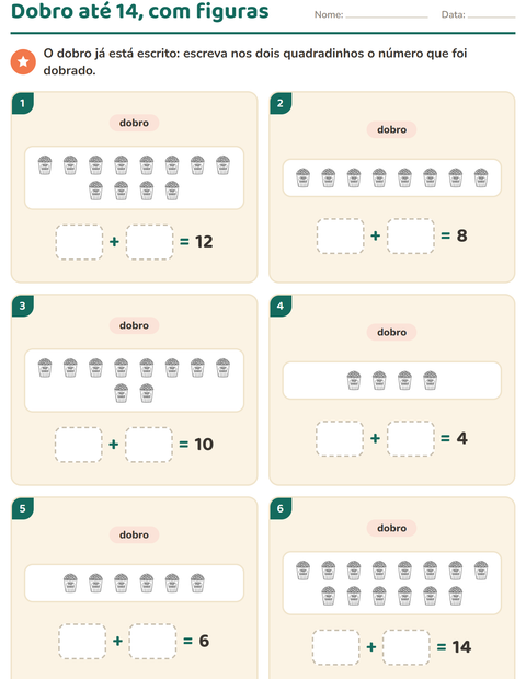 Pré-visualização da ficha de Dobro e metade com Comida PB 3 para 1º ano do ensino fundamental