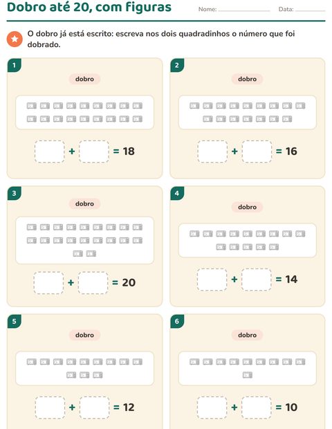 Pré-visualização da ficha de Dobro e metade com Cozinha PB para 1º ano do ensino fundamental