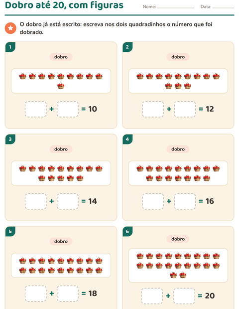 Pré-visualização da ficha de Dobro e metade com Dia de Ação de Graças para 1º ano do ensino fundamental