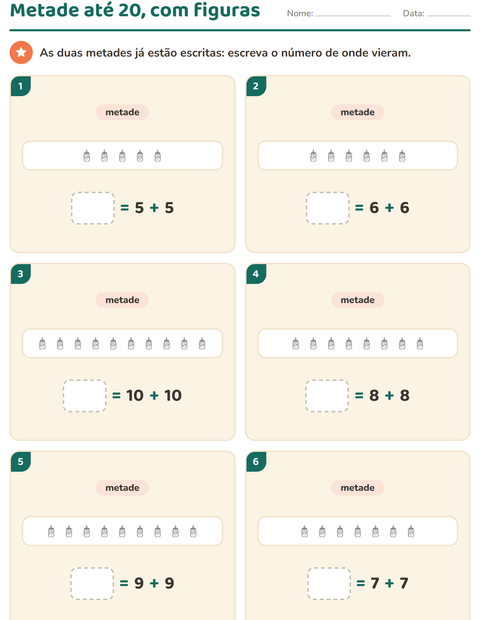 Pré-visualização da ficha de Dobro e metade com Dia dos Namorados PB para 1º ano do ensino fundamental