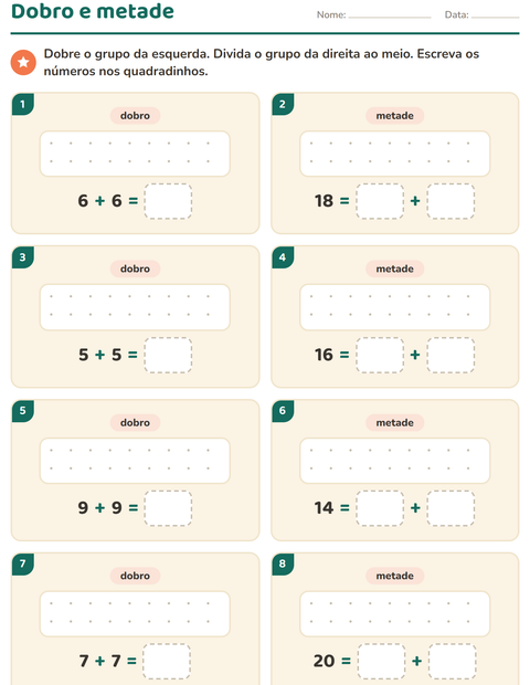 Pré-visualização da ficha de Dobro e metade com Fazenda PB para 1º ano do ensino fundamental