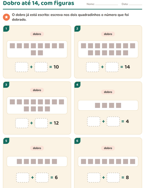 Pré-visualização da ficha de Dobro e metade com Formas para 1º ano do ensino fundamental