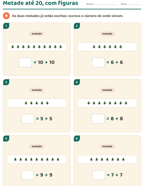 Pré-visualização da ficha de Dobro e metade com Inverno para 1º ano do ensino fundamental