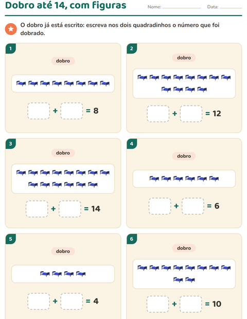 Pré-visualização da ficha de Dobro e metade com Móveis para 1º ano do ensino fundamental