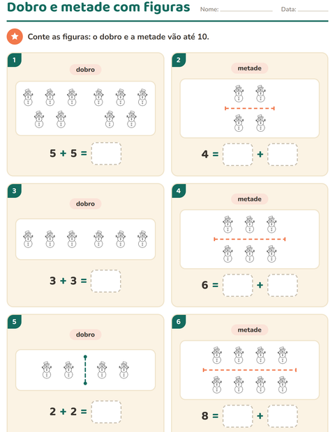 Pré-visualização da ficha de Dobro e metade com Natal P&B para 1º ano do ensino fundamental