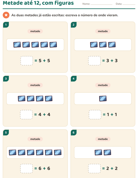 Pré-visualização da ficha de Dobro e metade com Sala de aula para 1º ano do ensino fundamental