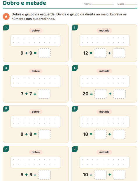 Pré-visualização da ficha de Dobro e metade com Sobremesas e doces para 1º ano do ensino fundamental
