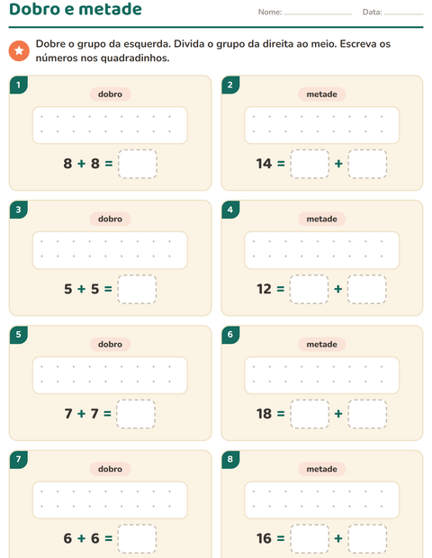 Pré-visualização da ficha de Dobro e metade com Verão para 1º ano do ensino fundamental