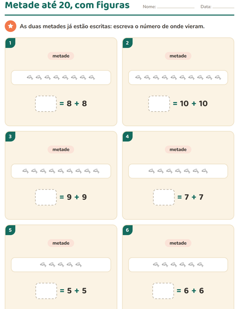 Pré-visualização da ficha de Dobro e metade com Vida marinha PB 2 para 1º ano do ensino fundamental