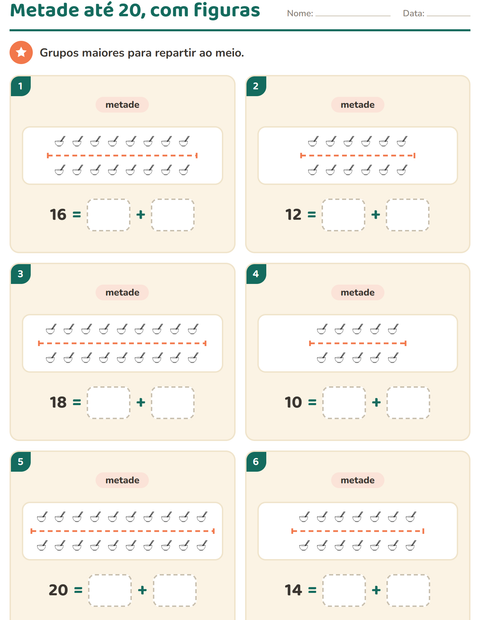 Pré-visualização da ficha de Dobro e metade com Doméstico PB para 1º ano do ensino fundamental