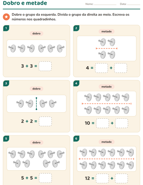 Pré-visualização da ficha de Dobro e metade com Esportes PB para 1º ano do ensino fundamental