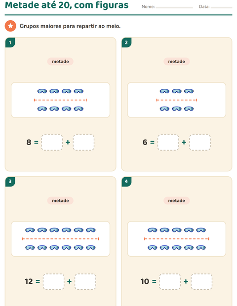Pré-visualização da ficha de Dobro e metade com Acessórios para 1º ano do ensino fundamental