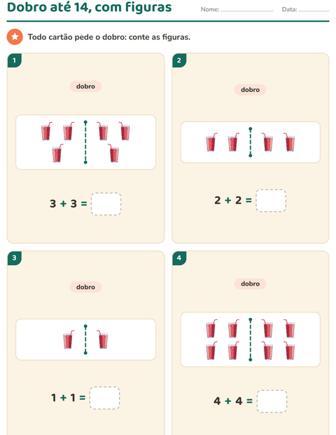 Pré-visualização da ficha de Dobro e metade com Café da manhã para 1º ano do ensino fundamental