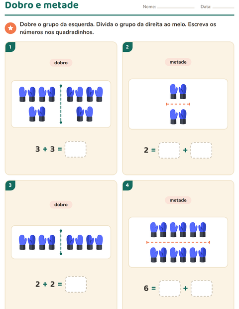 Pré-visualização da ficha de Dobro e metade com Clima para 1º ano do ensino fundamental