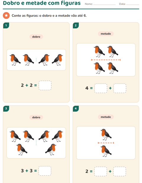 Pré-visualização da ficha de Dobro e metade com Coisas que voam para 1º ano do ensino fundamental
