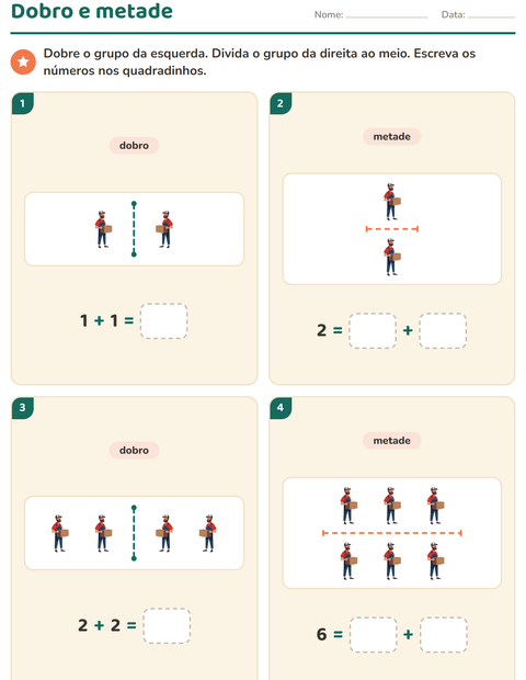 Pré-visualização da ficha de Dobro e metade com Correios para 1º ano do ensino fundamental