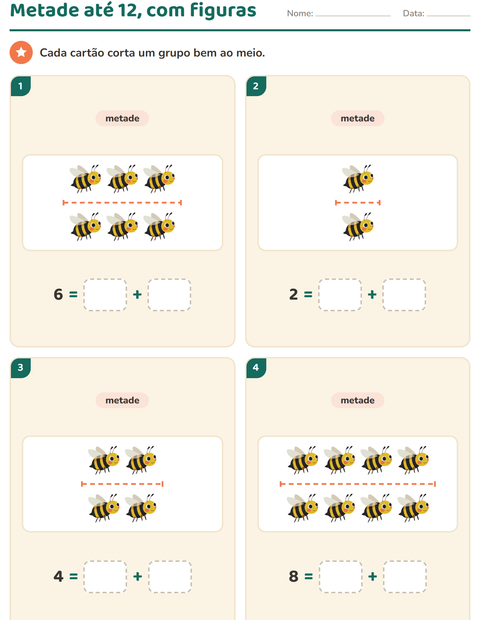 Pré-visualização da ficha de Dobro e metade com Criaturas da floresta para 1º ano do ensino fundamental