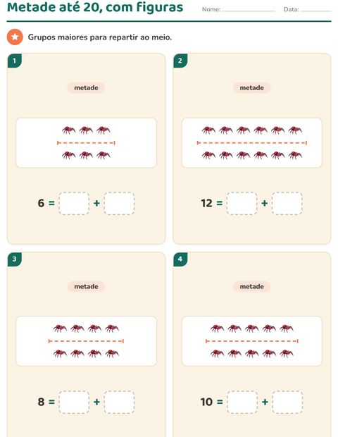 Pré-visualização da ficha de Dobro e metade com Diversos para 1º ano do ensino fundamental