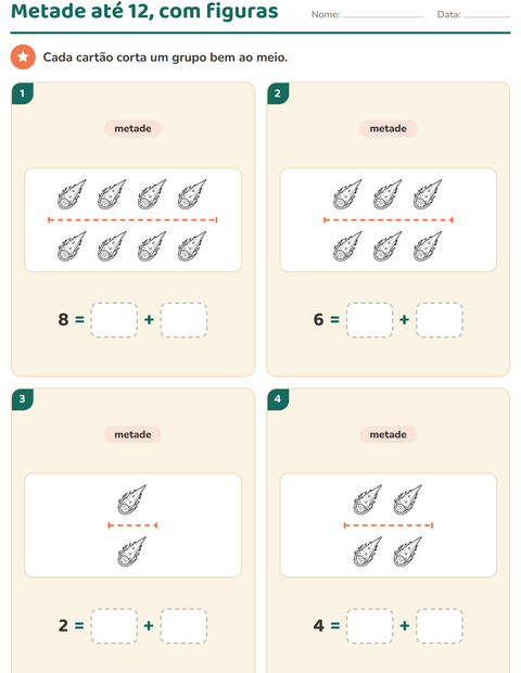 Pré-visualização da ficha de Dobro e metade com Espaço PB para 1º ano do ensino fundamental