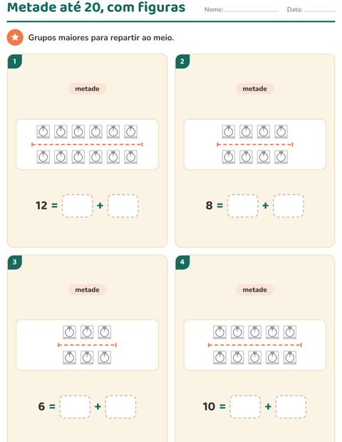 Pré-visualização da ficha de Dobro e metade com Esportes PB para 1º ano do ensino fundamental