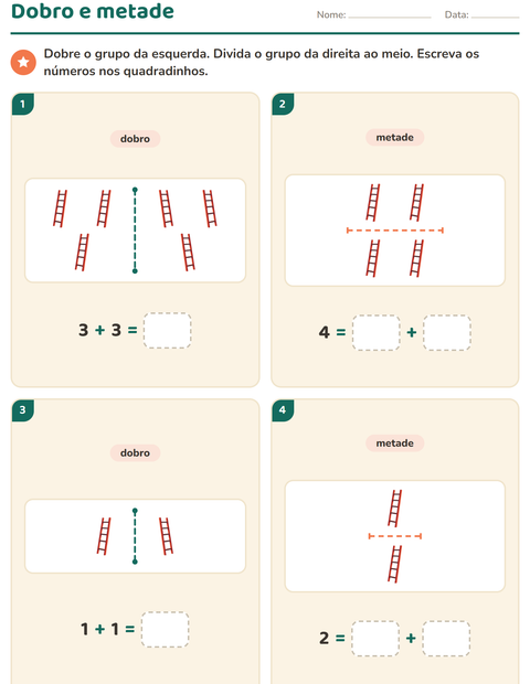 Pré-visualização da ficha de Dobro e metade com Ferramentas para 1º ano do ensino fundamental