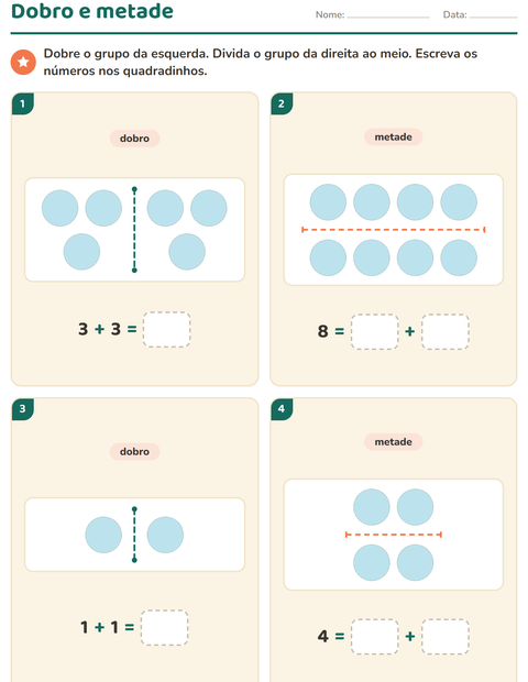 Pré-visualização da ficha de Dobro e metade com Formas para 1º ano do ensino fundamental
