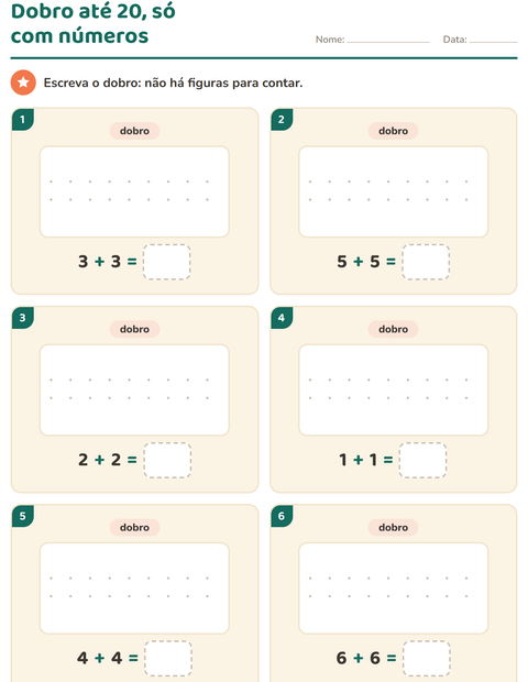 Pré-visualização da ficha de Dobro e metade para 1º ano do ensino fundamental