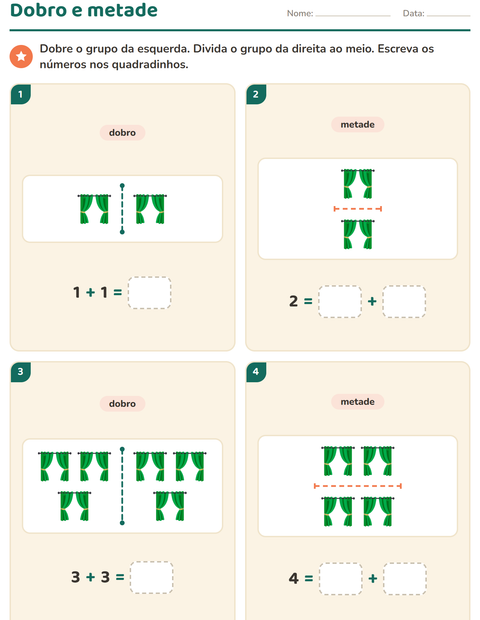 Pré-visualização da ficha de Dobro e metade com Móveis para 1º ano do ensino fundamental