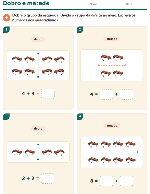 Pré-visualização da ficha de Dobro e metade com Música para 1º ano do ensino fundamental