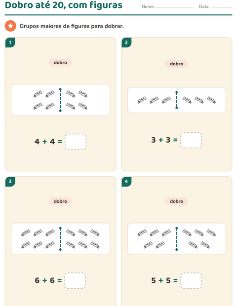 Pré-visualização da ficha de Dobro e metade com Objetos PB para 1º ano do ensino fundamental